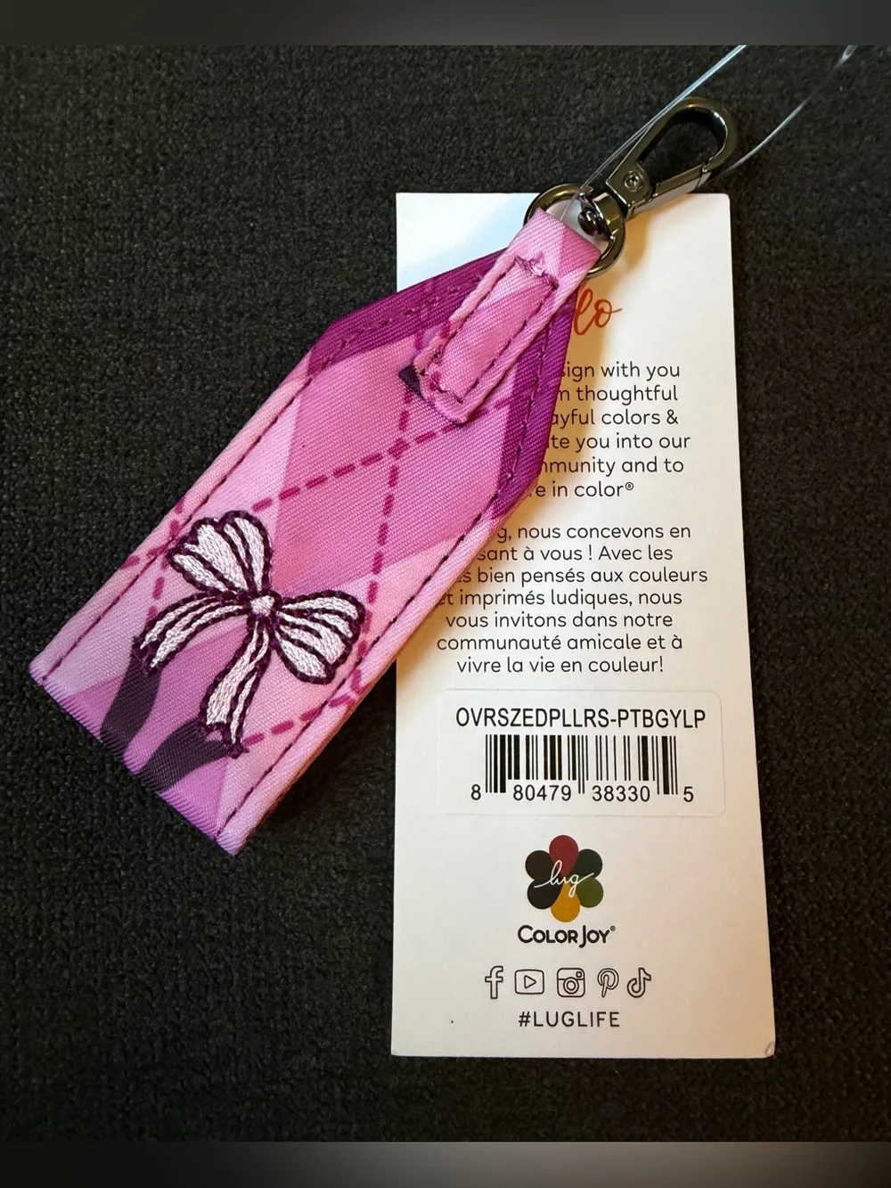 Lug Love Bow Oversized Bag Zipper Puller with Clasp Petite Bowgyle Purple (Pink)